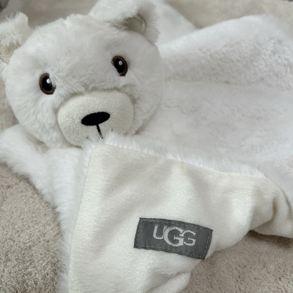 UGG Baby Blanket Dylan Snow Teddy Bear White Security Lovey 14x15 NWOT